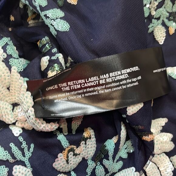 NWOT JS COLLECTIONS | HALLY COLUMN GOWN NAVY PISTACHIO 2 - Picture 13 of 14